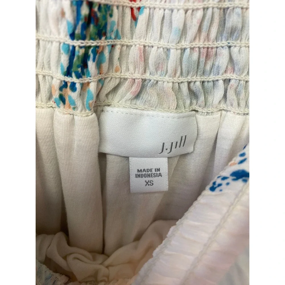 J. Jill Paisley Floral Smocked Waist Maxi Skirt White Blue Coral Size XS